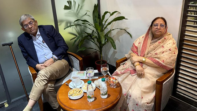 বিএনপি মহাসচিব মির্জা ফখরুল ইসলাম আলমগীর ও তার স্ত্রী রাহাত আরা বেগম। ছবি: বাসস