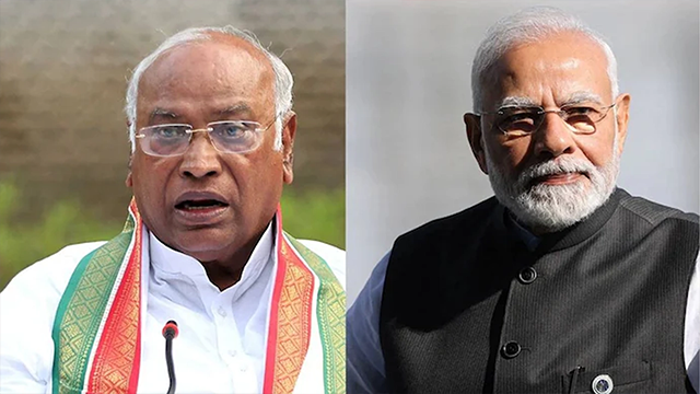 ভারতের প্রধানমন্ত্রী নরেন্দ্র মোদি ও কংগ্রেসের সভাপতি মল্লিকার্জুন খাড়গে। ছবি : সংগৃহীত